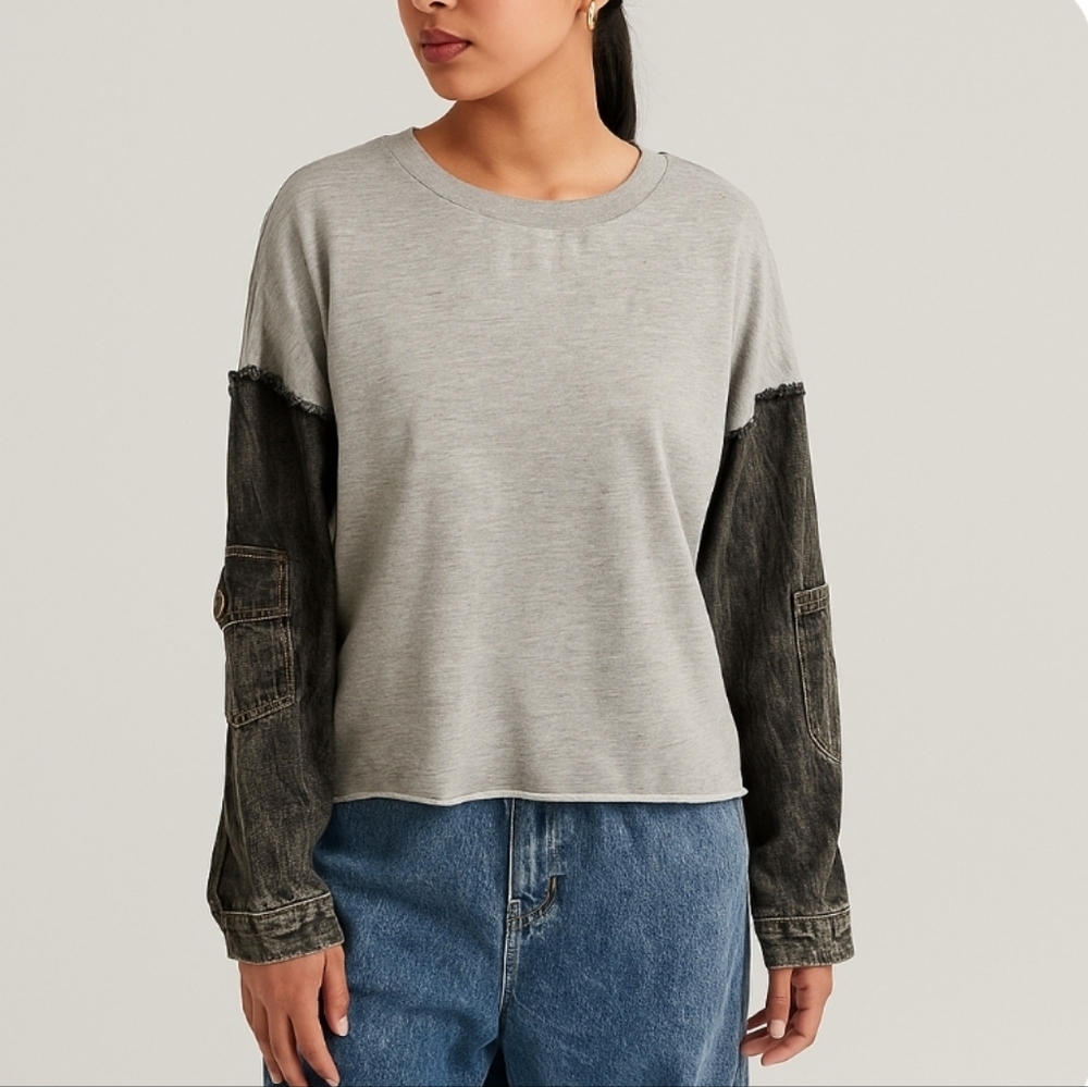 Thrill 94 Gray Denim Sleeve Sweatshirt